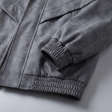 Men's Suede-Effect Zip Bomber Jacket with Stand Collar, Charcoal, cuff detail