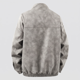 Men's Suede-Effect Zip Bomber Jacket with Stand Collar, Stone, studio rear