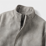Men's Suede-Effect Zip Bomber Jacket with Stand Collar, Stone, collar detail