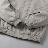 Men's Suede-Effect Zip Bomber Jacket with Stand Collar, Stone, cuff detail
