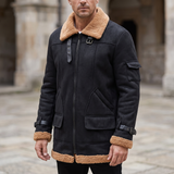 Men's Longline Fleece-Trim Jacket with Buckle Cuffs, Black, three-quarter lifestyle