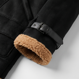 Men's Longline Fleece-Trim Jacket with Buckle Cuffs, Black, cuff detail
