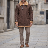 Men's Longline Fleece-Trim Jacket with Buckle Cuffs, Coffee, full-body lifestyle