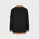 Men's Longline Fleece-Trim Jacket with Buckle Cuffs, Black, studio rear