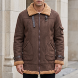 Men's Longline Fleece-Trim Jacket with Buckle Cuffs, Coffee, front lifestyle