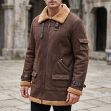 Men's Longline Fleece-Trim Jacket with Buckle Cuffs, Coffee, three-quarter lifestyle