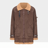 Men's Longline Fleece-Trim Jacket with Buckle Cuffs, Coffee, studio front