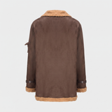Men's Longline Fleece-Trim Jacket with Buckle Cuffs, Coffee, studio rear