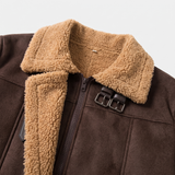 Men's Longline Fleece-Trim Jacket with Buckle Cuffs, Coffee, collar detail