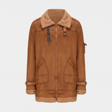 Men's Longline Fleece-Trim Jacket with Buckle Cuffs, Tan, studio front