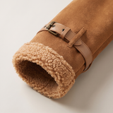 Men's Longline Fleece-Trim Jacket with Buckle Cuffs, Tan, cuff detail