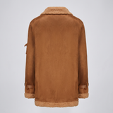 Men's Longline Fleece-Trim Jacket with Buckle Cuffs, Tan, studio rear