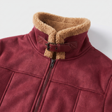 Men's Longline Fleece-Trim Jacket with Buckle Cuffs, Burgundy, collar detail