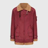 Men's Longline Fleece-Trim Jacket with Buckle Cuffs, Burgundy, studio front
