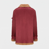 Men's Longline Fleece-Trim Jacket with Buckle Cuffs, Burgundy, studio rear