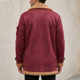 Men's Longline Fleece-Trim Jacket with Buckle Cuffs, Burgundy, rear on model