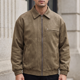 Men's Fleece-Lined Suede-Effect Bomber Jacket, Brown, front lifestyle