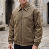 Men's Fleece-Lined Suede-Effect Bomber Jacket, Brown, three-quarter lifestyle