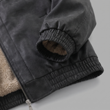 Men's Fleece-Lined Suede-Effect Bomber Jacket, Black, cuff detail