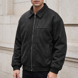 Men's Fleece-Lined Suede-Effect Bomber Jacket, Black, front lifestyle