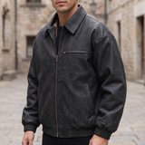 Men's Fleece-Lined Suede-Effect Bomber Jacket, Black, three-quarter lifestyle
