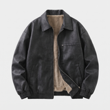 Men's Fleece-Lined Suede-Effect Bomber Jacket, Black, studio front