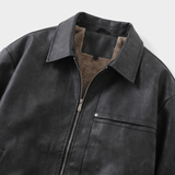 Men's Fleece-Lined Suede-Effect Bomber Jacket, Black, collar detail