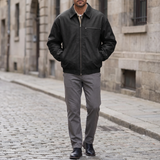 Men's Fleece-Lined Suede-Effect Bomber Jacket, Black, full-body lifestyle