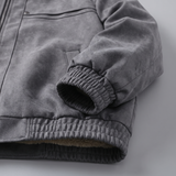 Men's Fleece-Lined Suede-Effect Bomber Jacket, Charcoal, cuff detail