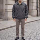 Men's Fleece-Lined Suede-Effect Bomber Jacket, Charcoal, full-body lifestyle