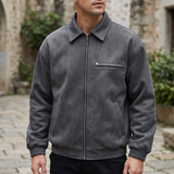 Men's Fleece-Lined Suede-Effect Bomber Jacket, Charcoal, three-quarter lifestyle