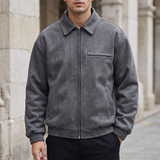 Men's Fleece-Lined Suede-Effect Bomber Jacket, Charcoal, front lifestyle