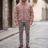 Men's Fleece-Lined Suede-Effect Bomber Jacket, Dusty Pink, full-body lifestyle