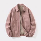 Men's Fleece-Lined Suede-Effect Bomber Jacket, Dusty Pink, studio front