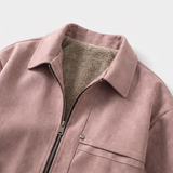 Men's Fleece-Lined Suede-Effect Bomber Jacket, Dusty Pink, collar detail