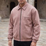 Men's Fleece-Lined Suede-Effect Bomber Jacket, Dusty Pink, three-quarter lifestyle