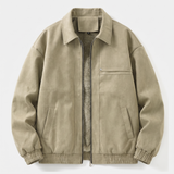 Men's Fleece-Lined Suede-Effect Bomber Jacket, Beige, studio front