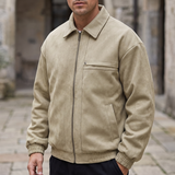Men's Fleece-Lined Suede-Effect Bomber Jacket, Beige, three-quarter lifestyle