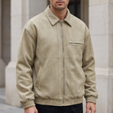 Men's Fleece-Lined Suede-Effect Bomber Jacket, Beige, front lifestyle