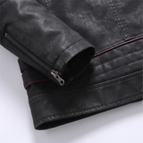 Men's Fleece-Lined Faux Leather Moto Jacket with Quilted Panels, Black, cuff detail