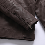 Men's Fleece-Lined Faux Leather Moto Jacket with Quilted Panels, Coffee, cuff detail