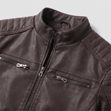 Men's Fleece-Lined Faux Leather Moto Jacket with Quilted Panels, Coffee, collar detail