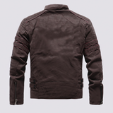 Men's Fleece-Lined Faux Leather Moto Jacket with Quilted Panels, Coffee, plain back, studio rear