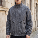 Men's Suede-Effect Zip Bomber Jacket with Stand Collar, Charcoal, front lifestyle