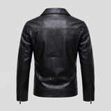 Men's Faux Leather Zip Trucker Jacket with Flap Pockets, Black, studio rear