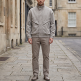 Men's Suede-Effect Zip Bomber Jacket with Stand Collar, Stone, full-body lifestyle