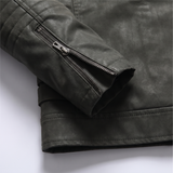 Men's Fleece-Lined Faux Leather Moto Jacket with Quilted Panels, Army Green, cuff detail