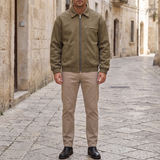 Men's Fleece-Lined Suede-Effect Bomber Jacket, Brown, full-body lifestyle
