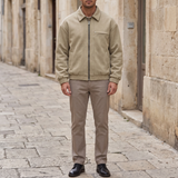 Men's Fleece-Lined Suede-Effect Bomber Jacket, Beige, full-body lifestyle