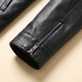 Men's Slim Faux Leather Racer Jacket, Black, zip cuff detail